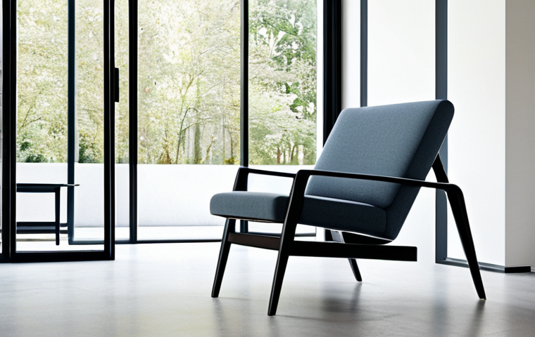 A serene, modern interior design studio, bathed in soft natural light. The space showcases an elegant, minimalist aesthetic, featuring sophisticated furniture pieces like a sleek lounge chair and a stylish side table, meticulously crafted from high-quality recycled plastic. The textures are smooth, and the colors are muted and contemporary. A single person, fully clothed in modest, professional attire, stands naturally near a large window, observing the design. High-resolution, professional studio photography, sharp focus, vibrant realistic colors, perfect anatomy, correct proportions, well-formed hands, proper finger count, natural body proportions, safe for work, appropriate content, fully clothed, professional, family-friendly.